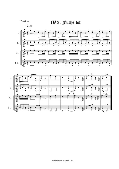 Fuchs tot - Totsignal für 2 Pless Hörner & 2 Parforce Hörner in B mit Text