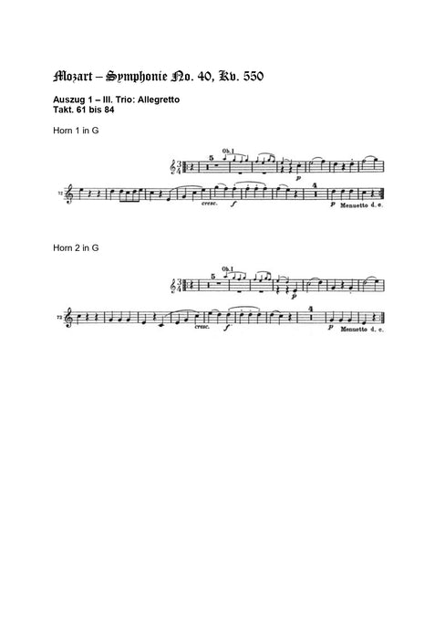 Orchester Studie - Wolfgang Amadeus Mozart -Symphonie No 40, Horn 1,2