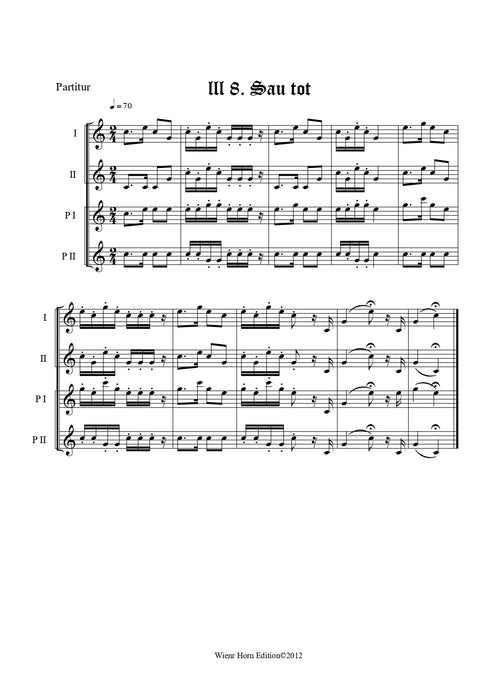 Sau tot - Totsignal für 2 Pless Hörner & 2 Parforce Hörner in B mit text