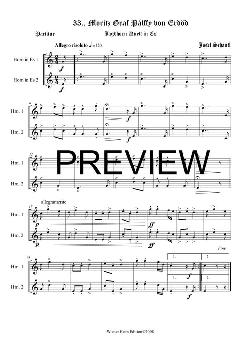Moritz Graf Palffy v. Erdöd - Josef Schantl - für Horn Duett in Es -  2 JH