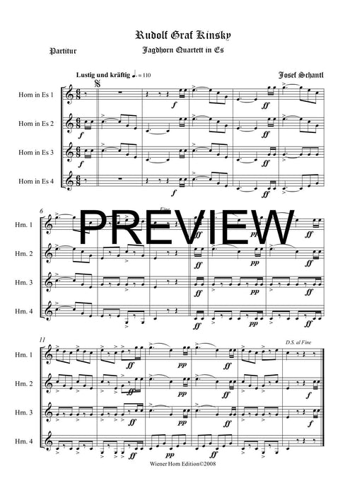 Rudolf, Graf Kinsky - Josef Schantl - für Horn Quartett in Es - 4 JH