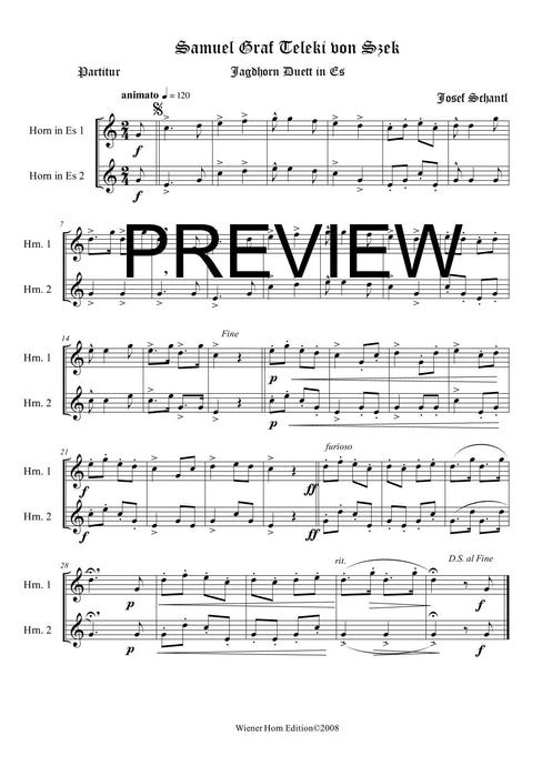 Samuel Graf Teleki von Szék - Josef Schantl - für Horn Duett in Es - 2 JH