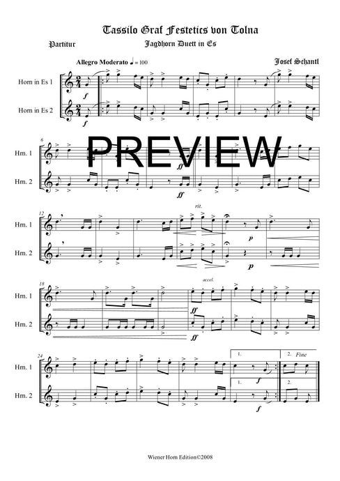 Tassilo, Graf Festetics von Tolna -  Josef Schantl - für Horn Duett in Es - 2 JH