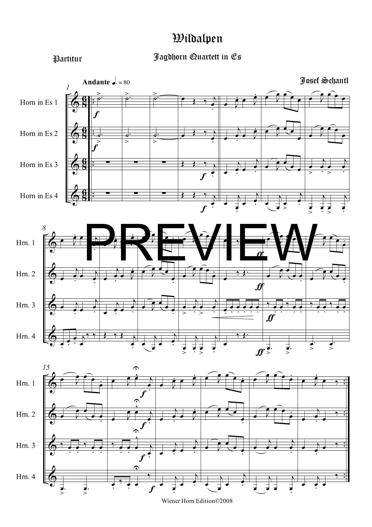 Wildalpen - Josef Schantl - für Horn Quartett in Es - 4 JH