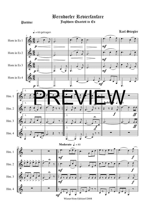 Berndorfer Revierfanfare - Karl Stiegler - für Horn Quartett in Es - 4 JH
