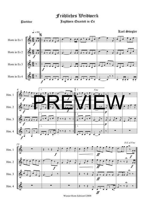 fröhliches Waidwerk - Karl Stiegler - für Horn Quartett in Es - 4 JH