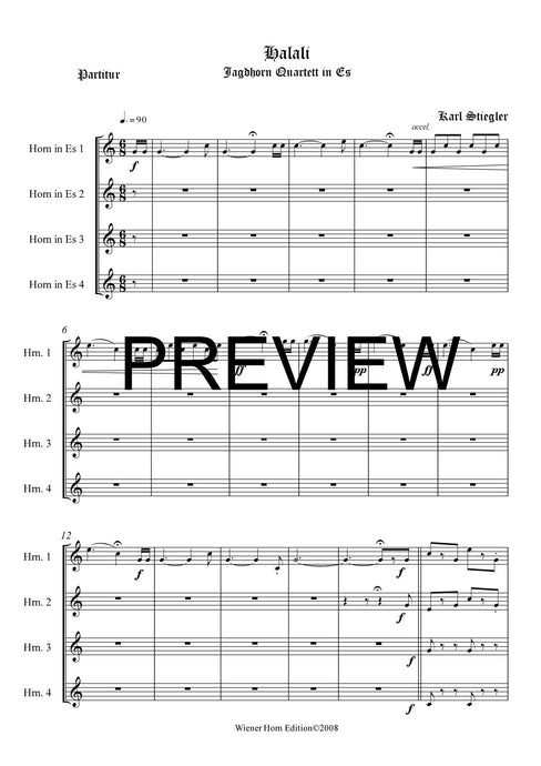Halali - Karl Stiegler - für Horn Quartett in Es - 4 JH