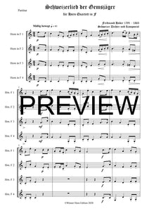 Schweizerlied der Gemsjäger - Ferdinand Huber - für Horn Quartett in F - WH4