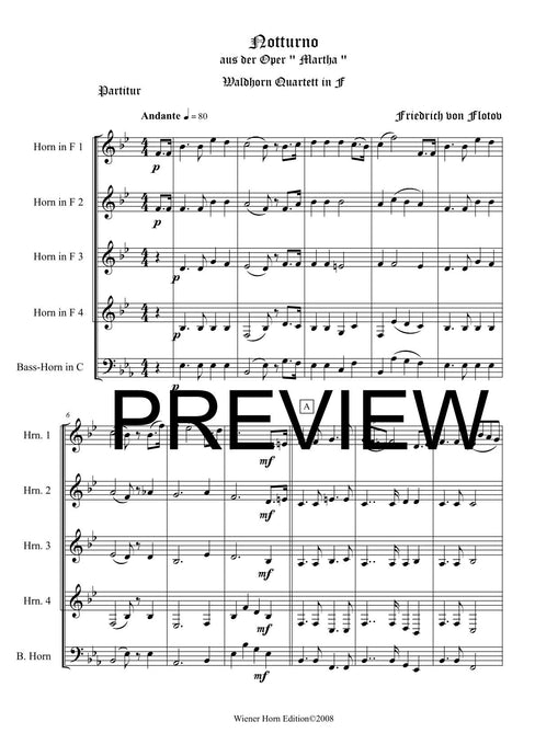 Notturno, aus der Oper Martha, Friedrich v. Flotow, für Horn Quartett in F