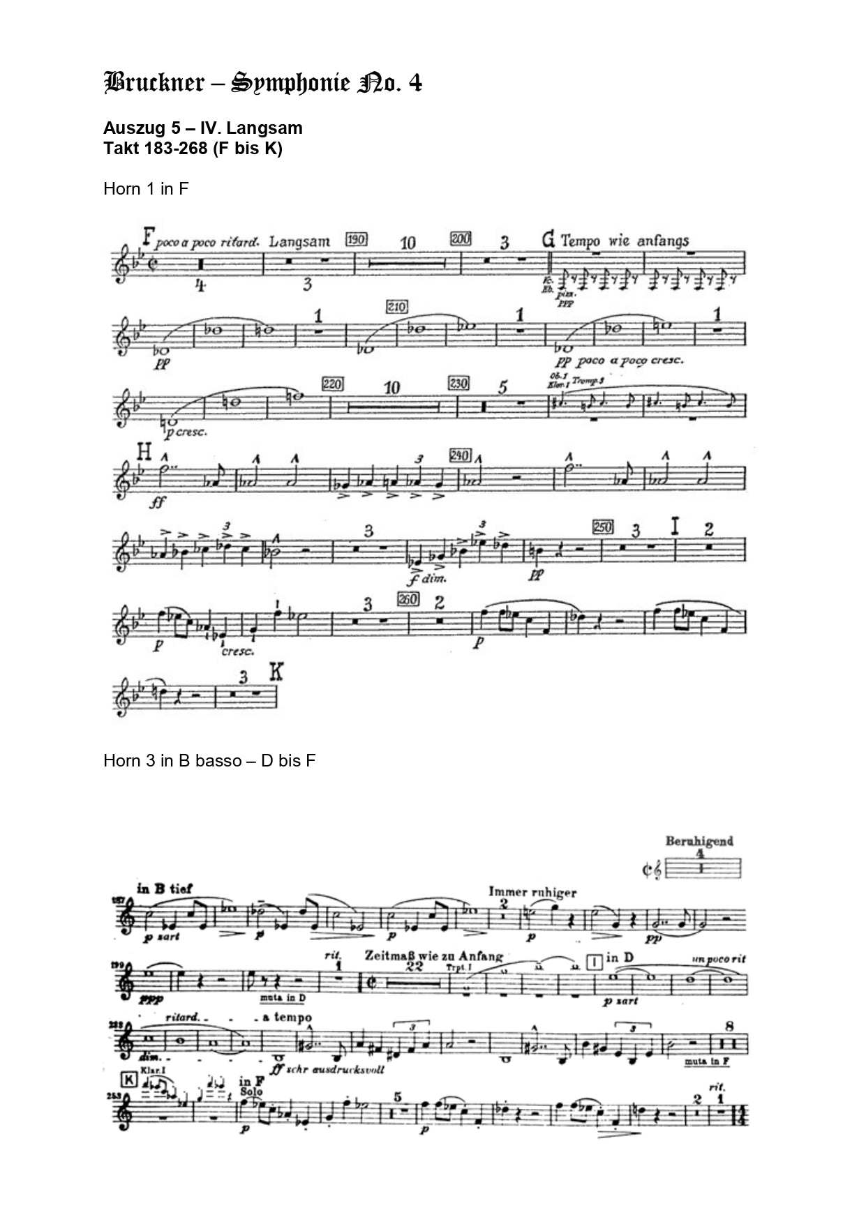 –　Studie　No.　Edition　Horn　Bruckner　Symphonie　Horn　Orchester　Wiener　Anton　1,2,3,4