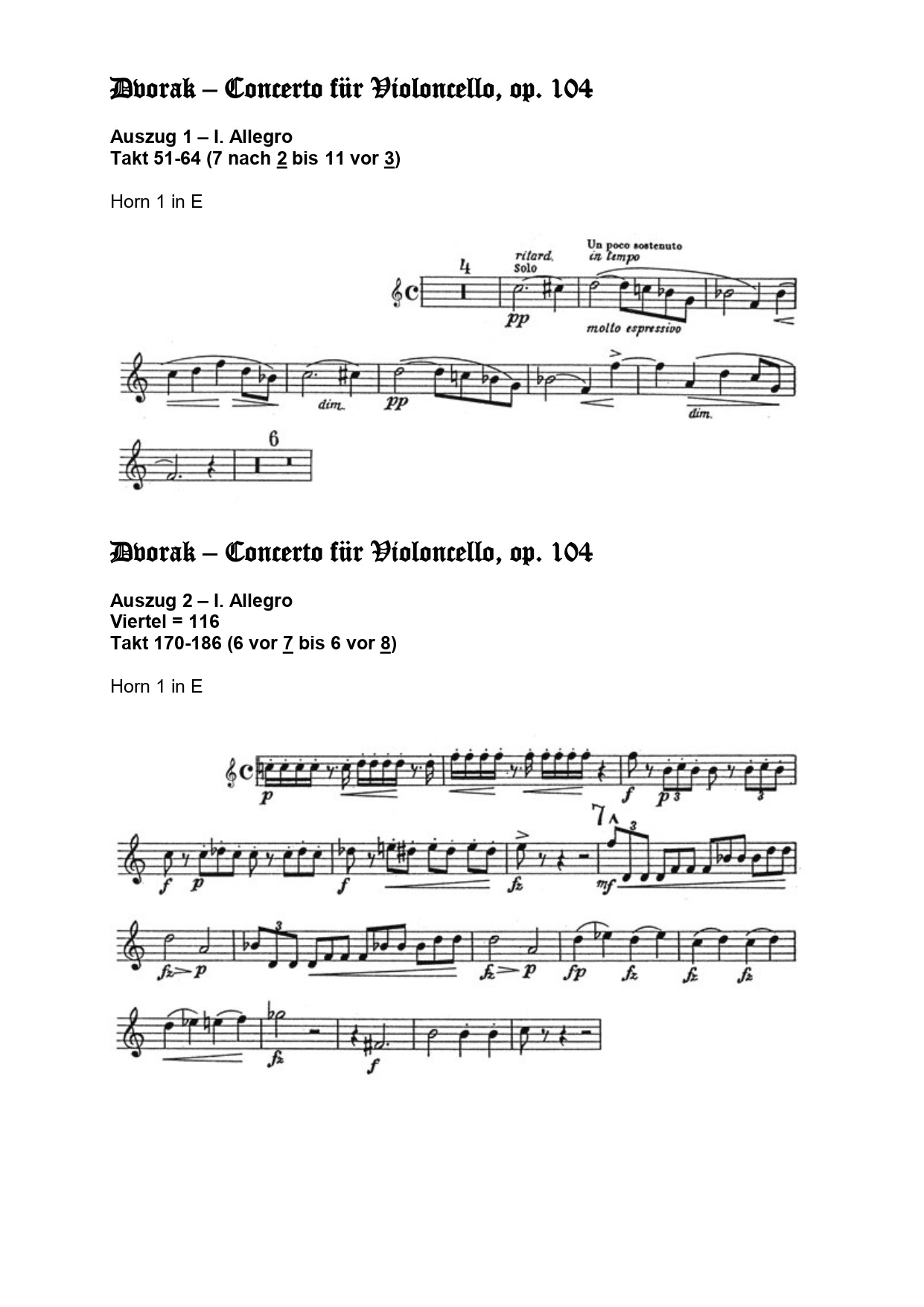 Orchester Studie - Antonin Dvorak - Cello Konzert - Horn 1,2,3,4