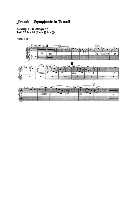 Orchester Studie - Cesar Frank - Symphonie in d-moll, Horn 1