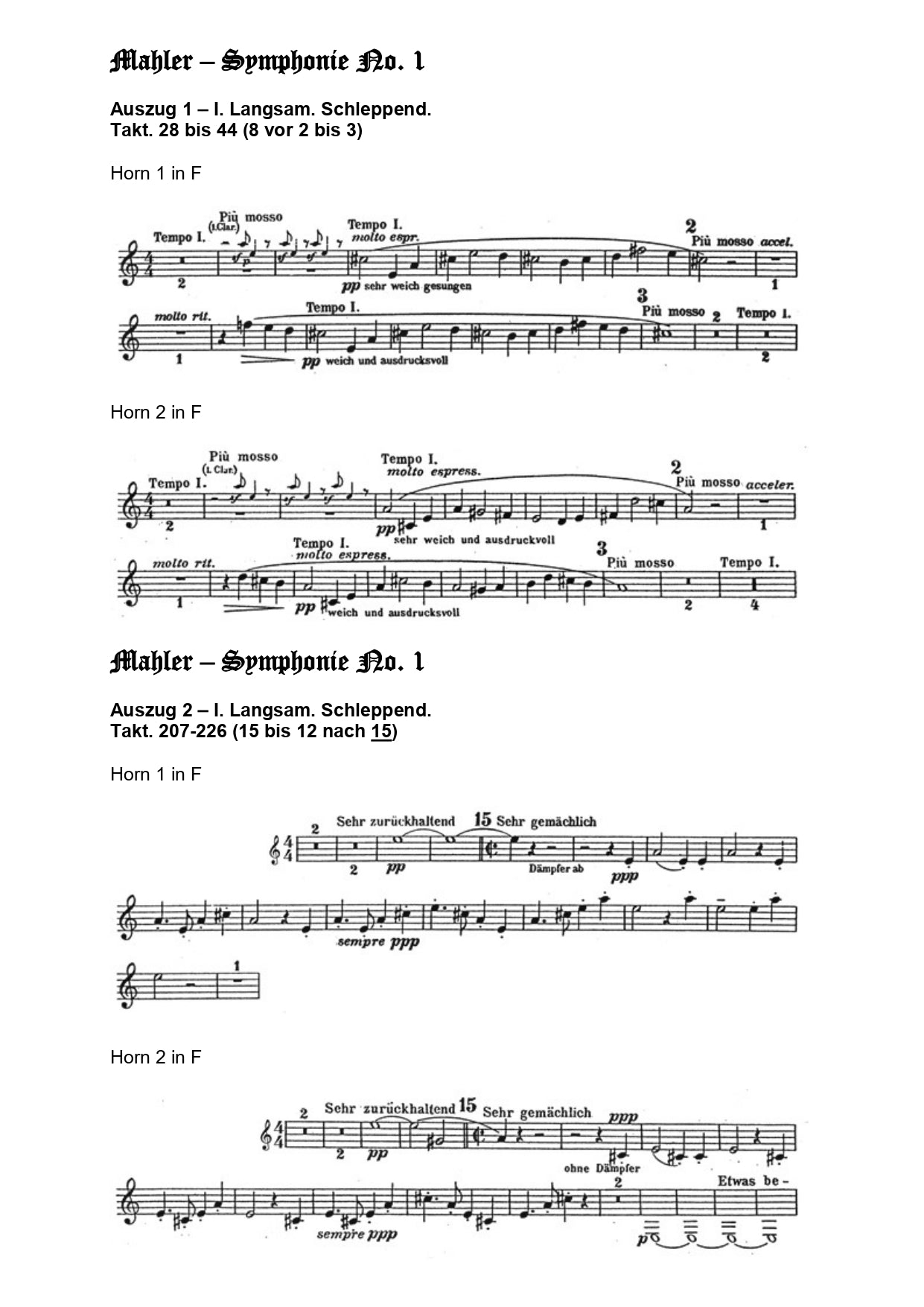 Orchester Studie - Gustav Mahler - Symphonie No 1 - Horn 1,2,3,4