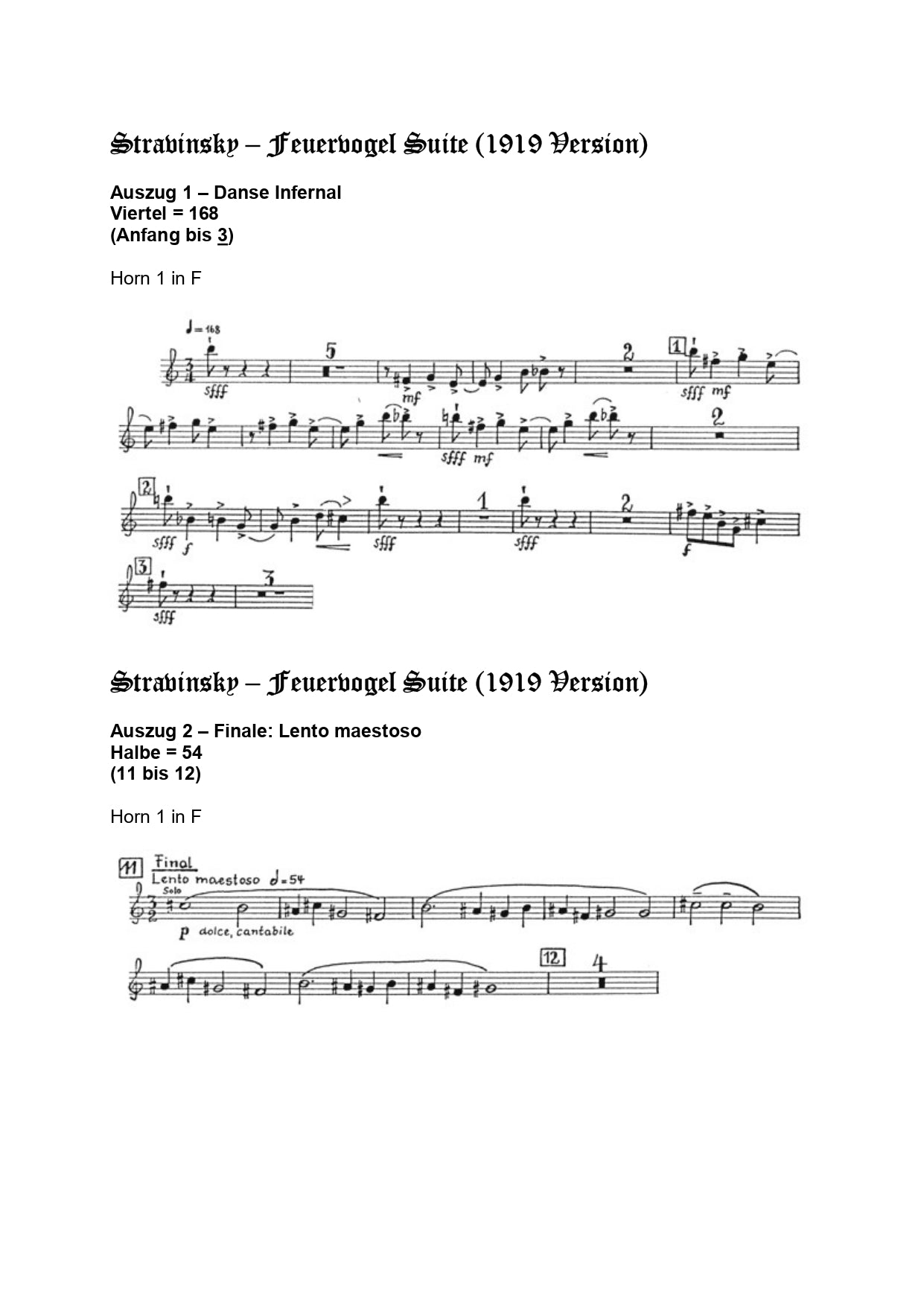 Orchester Studie - Igor Stravinsky - Feuervogel, Horn 1