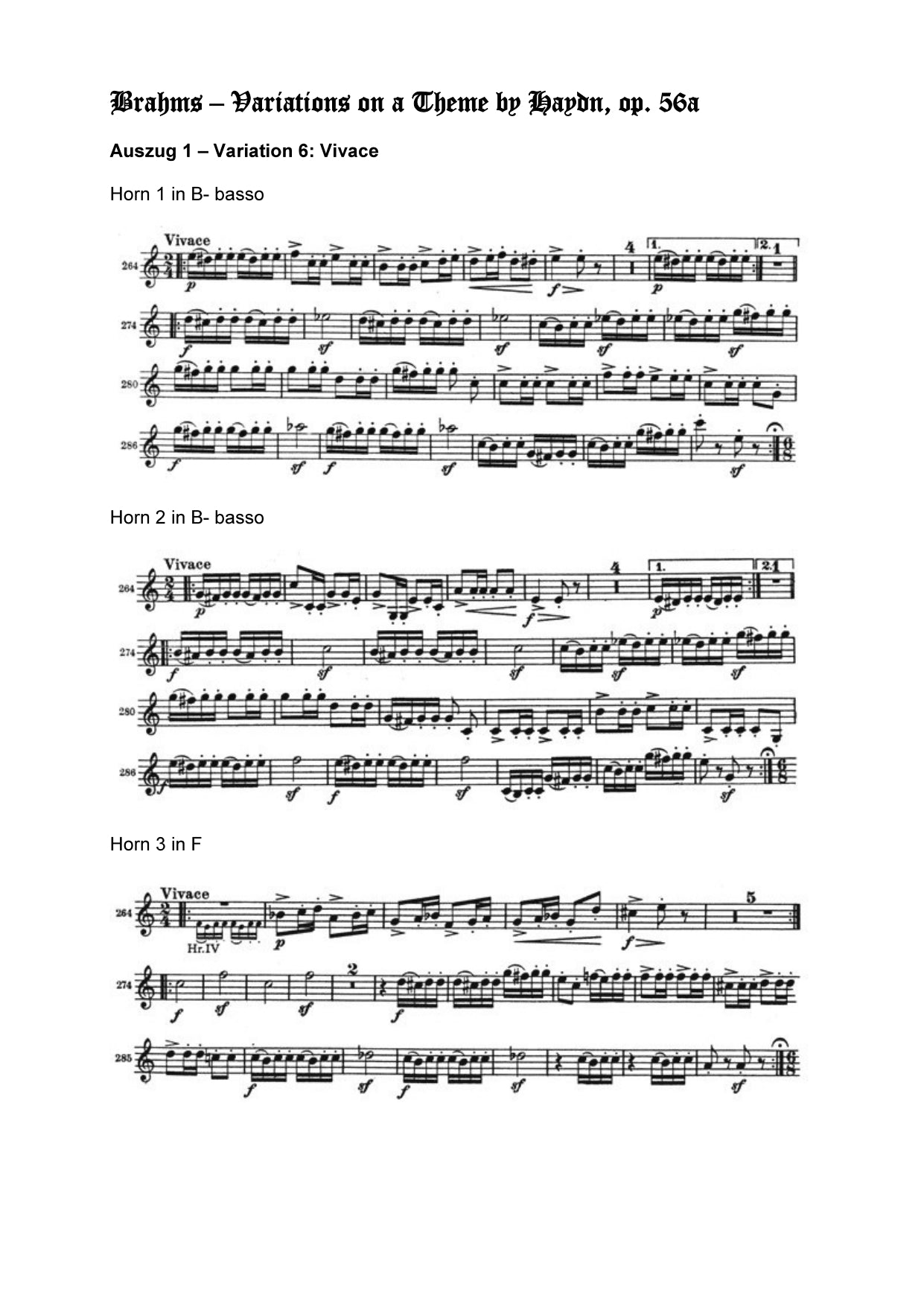 Orchester Studie - Johannes Brahms -Variationen über Haydn - Horn 1,2,3,4