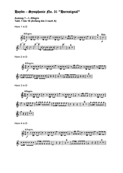 Orchester Studie - Joseph Haydn - Symphonie No 31, Horn 1,2,3,4