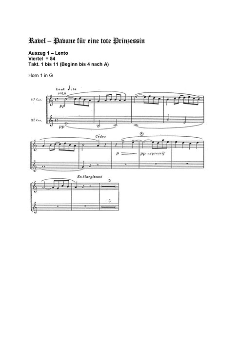 Orchester Studie - Maurice Ravel - Pavan für einen tote Prinzessin, Horn 1