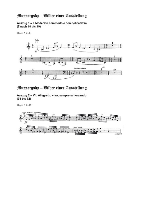 Orchester Studie - Modest Mussorgsky - Bilder einer Ausstellung, Horn 1