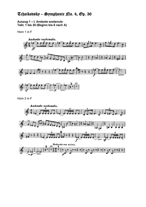 Orchester Studie - Peter Ilitsch Tschaikovsky - Symphonie No 4, Horn 1,2,3,4
