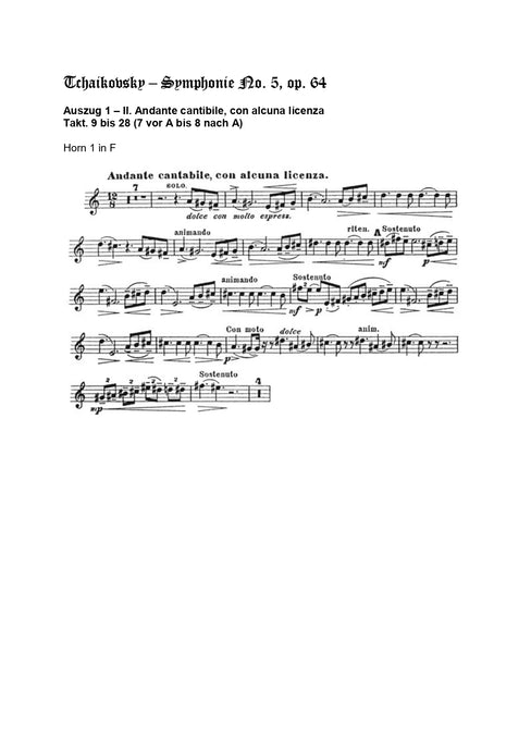 Orchester Studie - Peter Ilitsch Tschaikovsky , Symphonie No 5