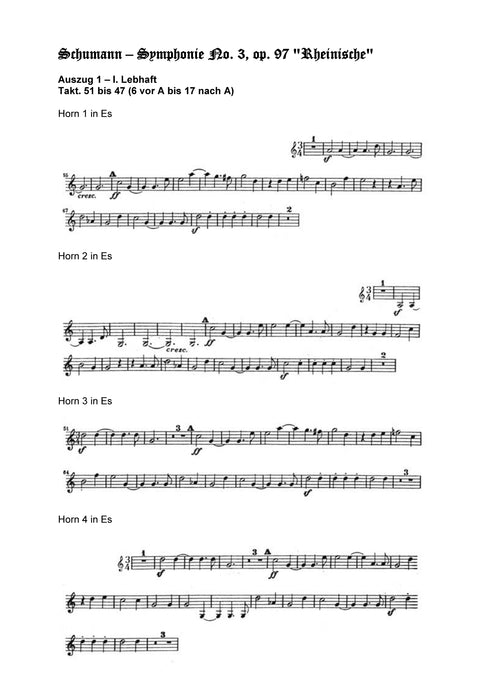 Orchester Studie - Robert Schumann - Symphonie No 3, Horn 1,2,3,4