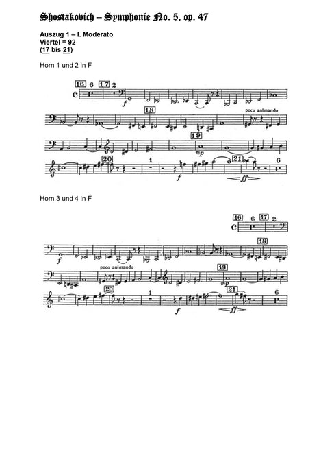 Orchester Studie - Dimitri Schostakovich - Horn 1,2,3,4
