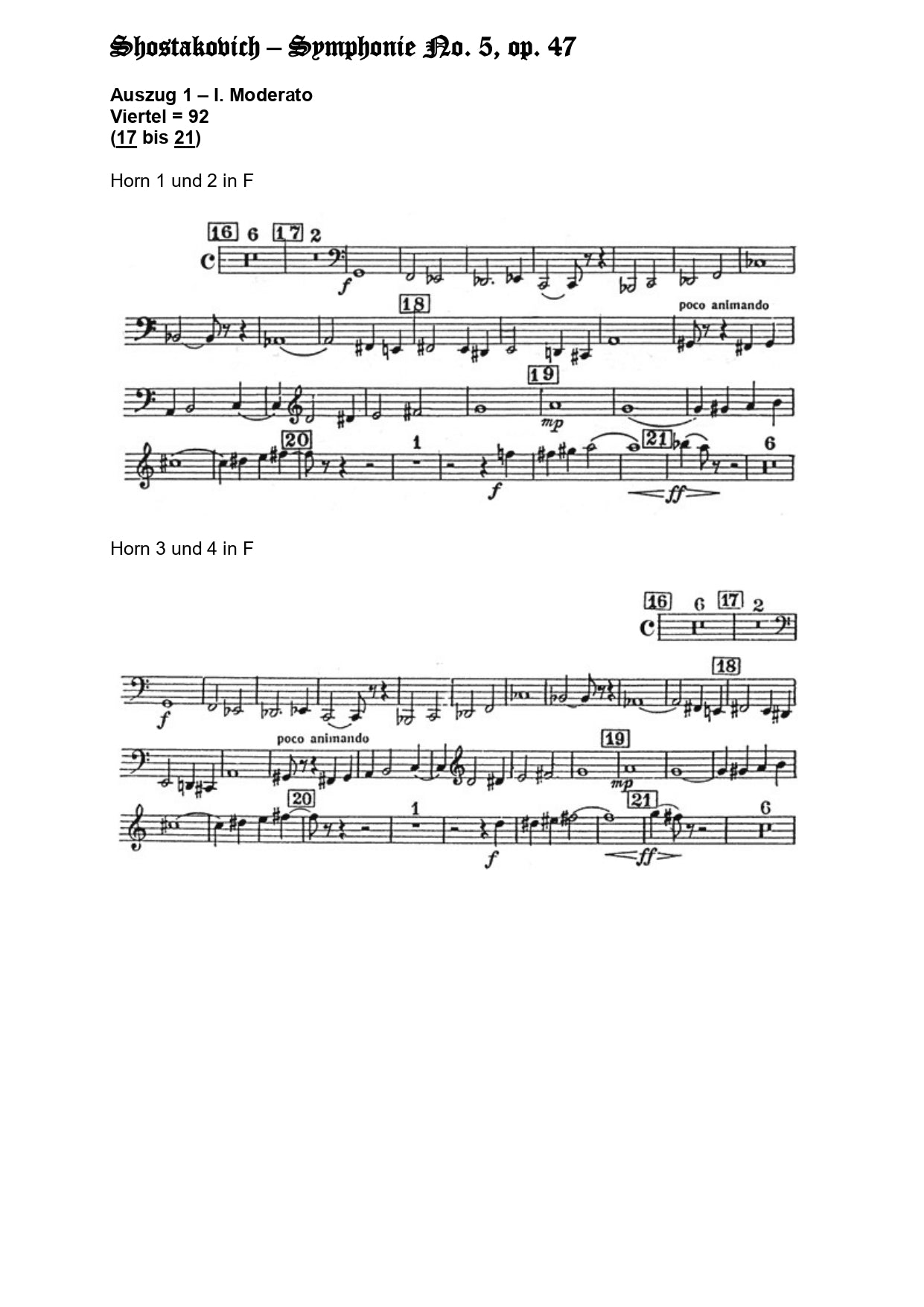 Orchester Studie - Dimitri Schostakovich - Horn 1,2,3,4