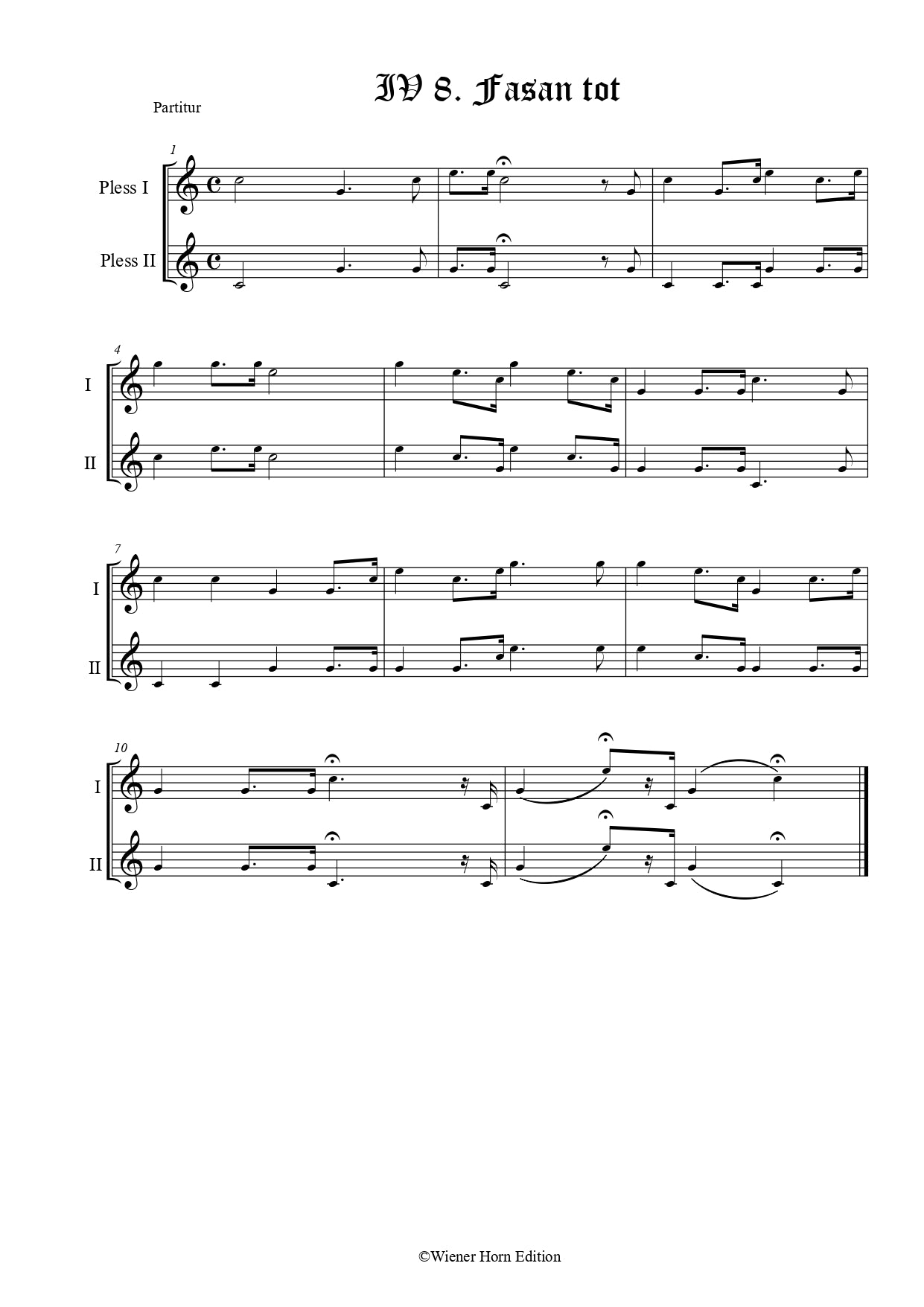 Fasan - tot  Totsignal für zwei Pless Hörner in B mit Text