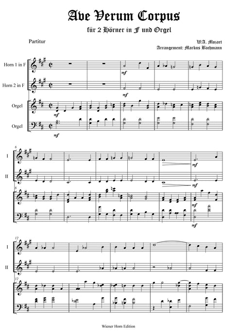 Ave Verum Corpus - Wolfgang Amadeus Mozart - für 2 Waldhörner in F und Orgel